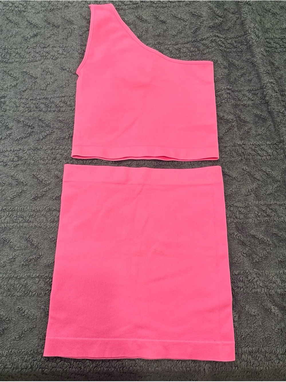 Women's Hot Pink One-Shoulder Crop Top and Skirt Set